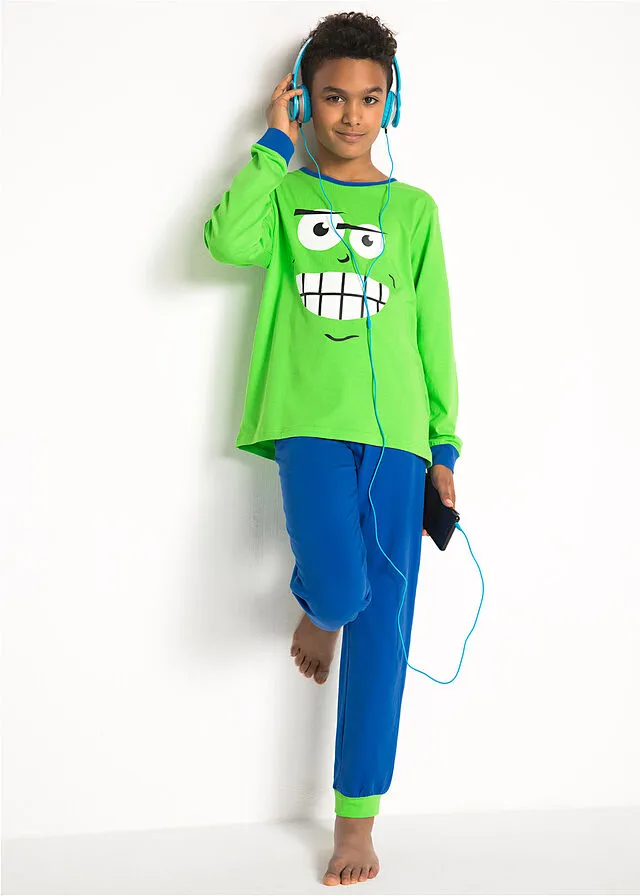 Pijama para niños (2 piezas) Verde chillón estampado-azul